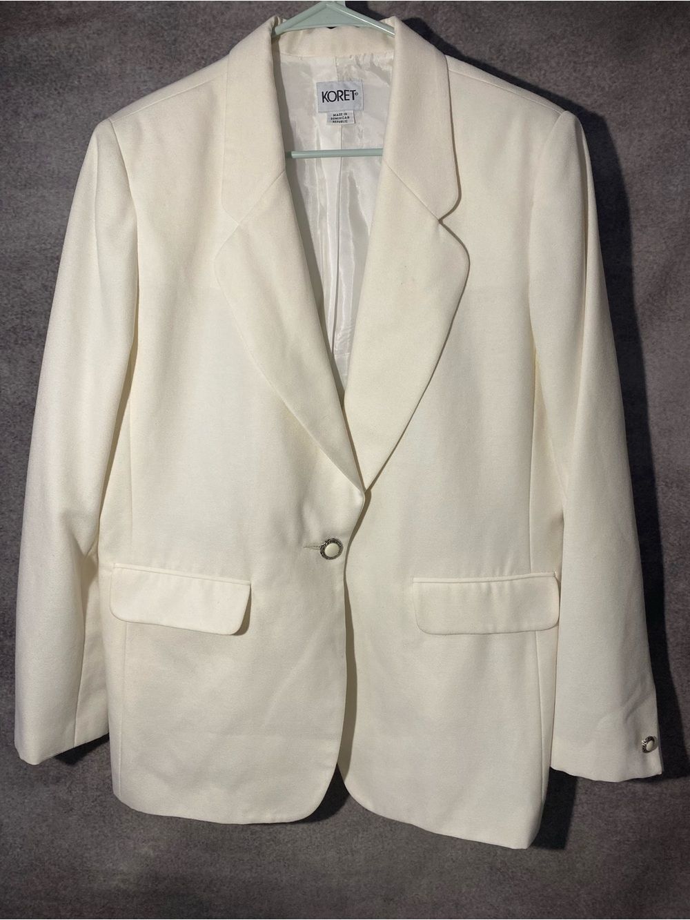 Vintage Koret Women Size 14 Cream Ivory Wool Blend Blazer Jacket Single Button
